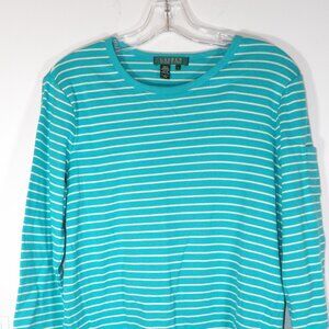 Lauren Ralph Top Women's Large Blue White Striped Knit Top Green Label
